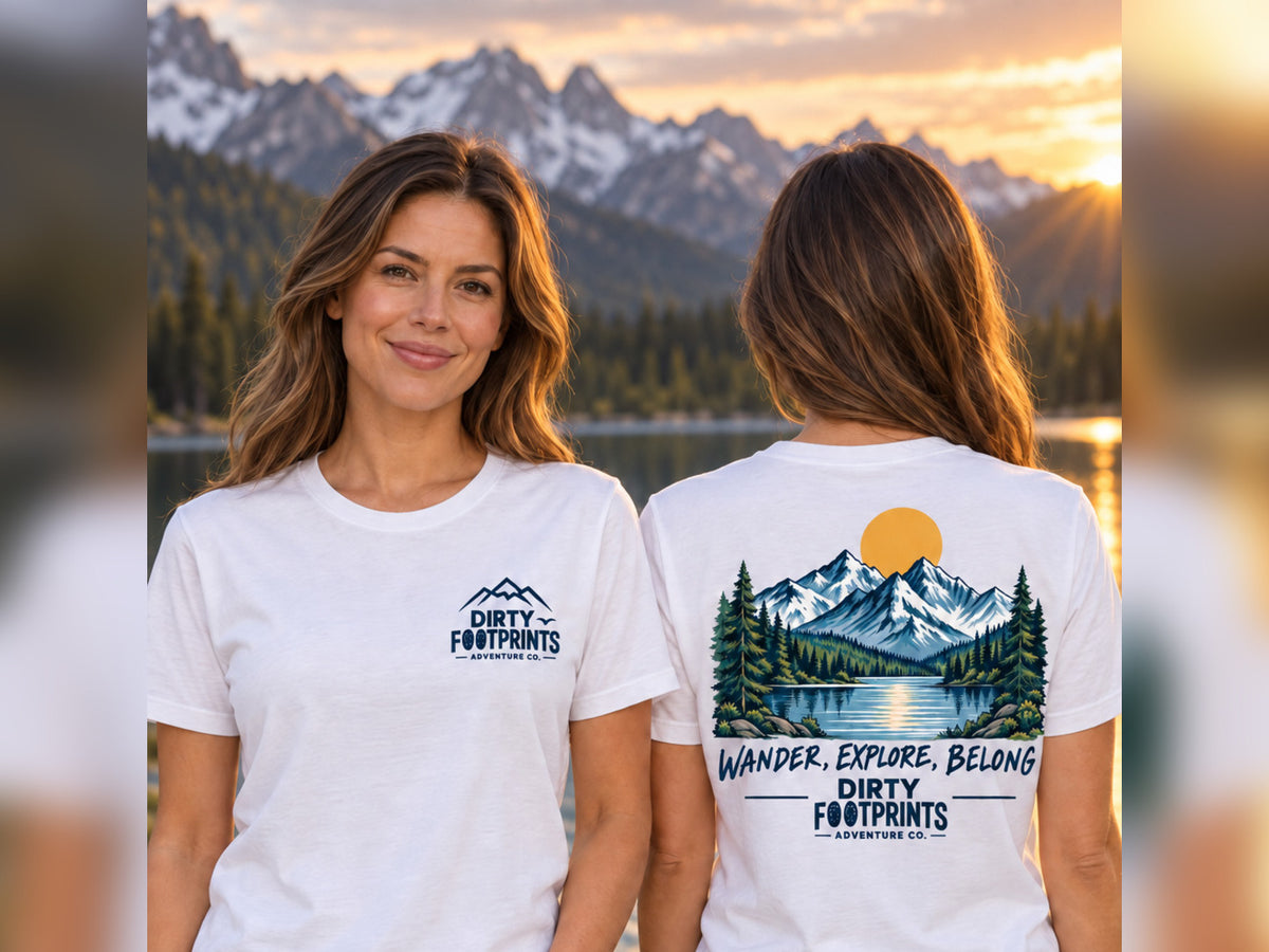Mountain Lake Adventure Tee short sleeve shown from the front and back